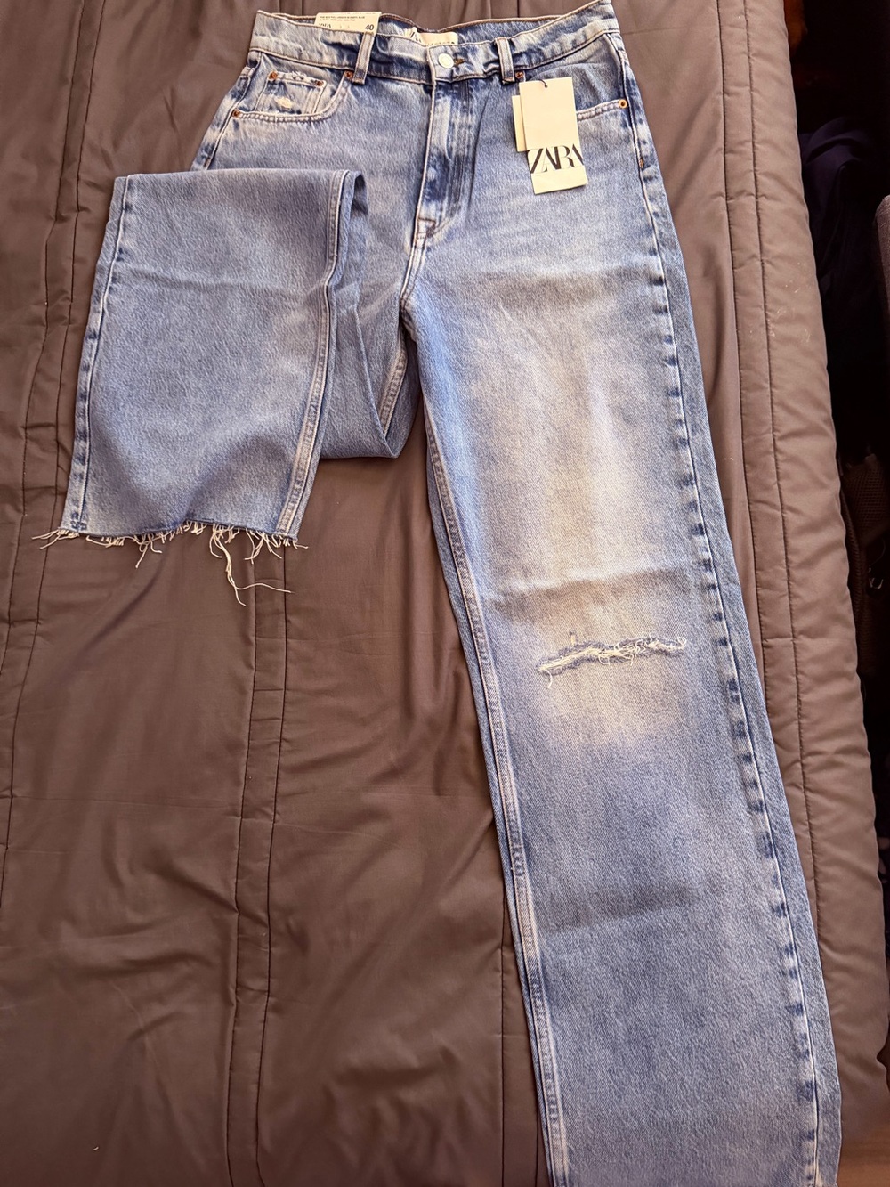 ZARA Light Blue Distressed Straight Jeans